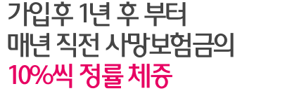 가입후 1년 후 부터 매년 직전 사망보험금의 10%씩 정률 체증